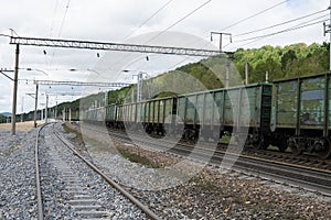 Railway freight cars in motion