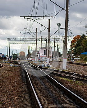 Railway with freight wagons and cisserines on it