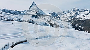 Railway going to Gornergrat train station under breathtaking Matterhorn, Zermatt