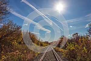 Railway golden autumn fall