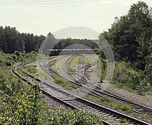 Railway goods station tracks intersection. interlaced turnouts manual control