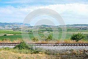 The railway among the hills and fields of Crimean