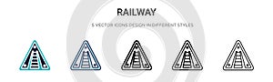 Railway icon in filled, thin line, outline and stroke style. Vector illustration of two colored and black railway vector icons