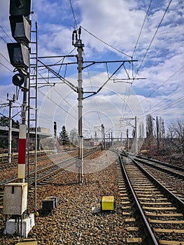 Railway infrastructure of electrical power lines in Ploiesti, Romania