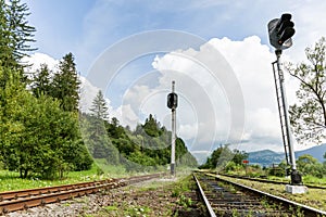 Railway journey background, rail train landscape