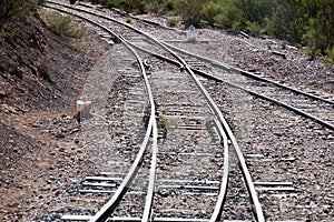 Railway junction where two train tracks merge