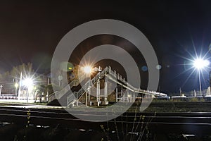 Railway and light lanterns in a night