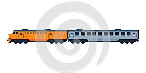 Railway Locomotive and Passenger Wagon Train, Railroad Transportation Flat Vector Illustration on White Background