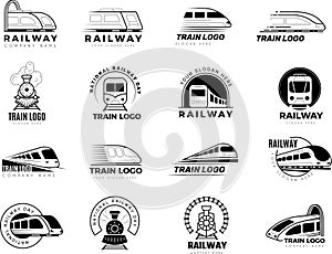 Railway logo. Trains stylized symbols set for logo design recent vector railway set