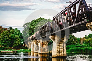 Railway metal bridge of world war history, River Kwai, Kanchanaburi, Thailand