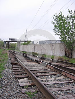 Railway metal rails for train freight road for transportation in industrial area