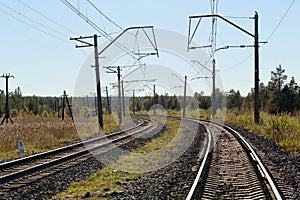 Railway in northern autumn forest