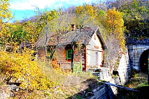 Railway Oravita-Anina in Banat. Typical landscape in the forests of Transylvania, Romania. Autumn view.