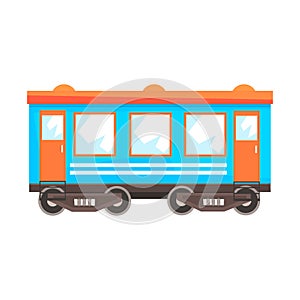 Railway passenger car wagon, railway transportation. Colorful cartoon illustration