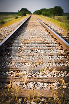 Railway, Railroad, Train Tracks, Green Pasture, Selective Focus