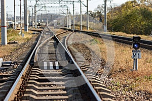 Railway rails close up, going far forward