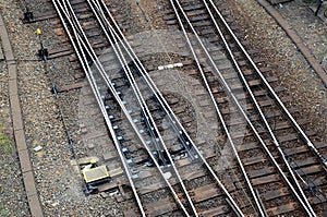 Railway rails, network lines changing, train