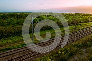 railway rails way trip sleepers journey travel forest tree train sky station beauty sunset