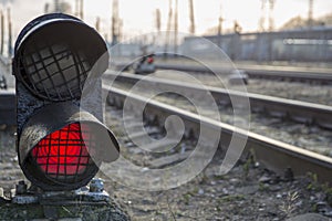 Railway red traffic light stop signal