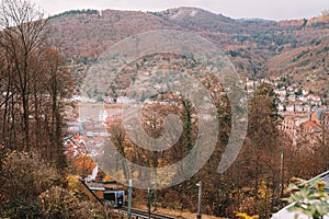 Railway road from the Heidelberg town with Classical cable car