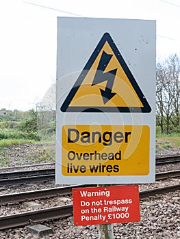 A Railway Safety Sign Saying Danger Overhead Live Wire Warning D