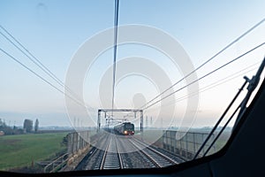 The railway seen from the cockpit