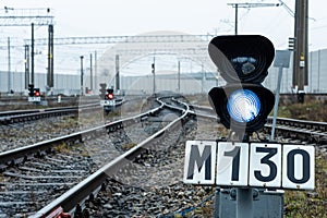 Railway semaphore on the background of the railway