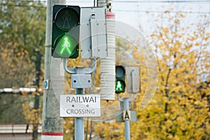 Railway sign  traffic light permitting passage