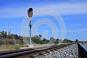 Railway signal on a rail way track