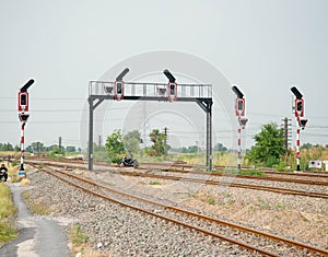 The railway signalling poles and light