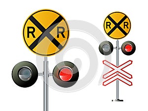 Railway signs set isolated on a white background. Vector railroad traffic light