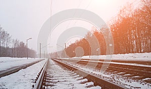 Railway in snow. Winter landscape