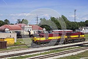 Railway station and cargo train. Narva. Estonia