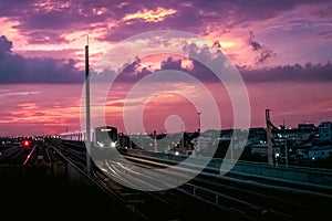 railway station in the city,railway at sunset over the city