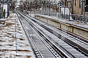 Railway station covered with snow in Chicago