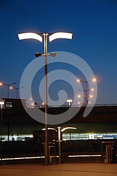 Railway station entrance by night