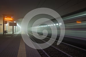 Railway station in the fog