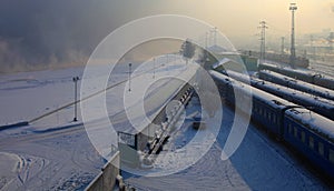 Railway station. Irkutsk, Russia. Twilight.