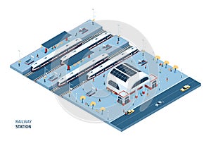 Railway Station Isometric Composition