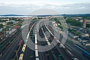 Railway Station with lots of Lines and Freight Trains