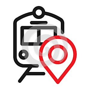 Railway station Map Pointer, line icon. map pointer with train Vector illustration
