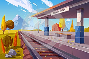 Railway station at mountains autumn landscape