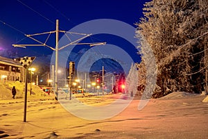 Railway station at night in Strbske pleso, High Tatras, Slovakia