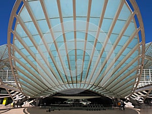 Railway station Oriente in Lisbon, entrance to park of the nations in Portugal