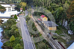 Railway station of Pesues on the shore river Brazo Mayor in San photo