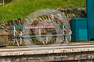 Bench on platform at Bleneau Ffestiniog