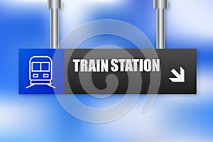 Railway Station Platform sign. Railroad Station. Train on platform. Vector illustration.