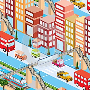 Railway station with train and people isometric 3d illustration street downtown