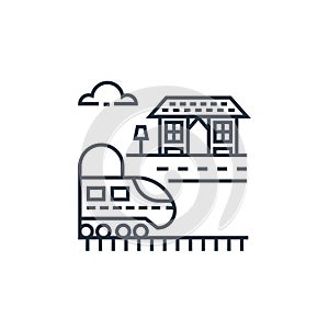 railway station vector icon isolated on white background. Outline, thin line railway station icon for website design and mobile,