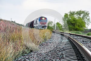 Railway in the steppe, railway background.